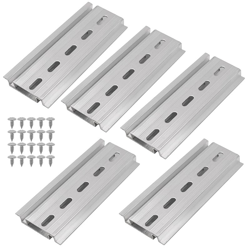 CKANDAY 10 Piece Aluminum DIN Rails, 4 Inches Long, 35mm Wide, 7.5mm High, Top Hat Slotted DIN Rail, with 20 Pcs MXU-DIN-100 Extra Premium Screws Included for Hardware Components Mounting - Image 1